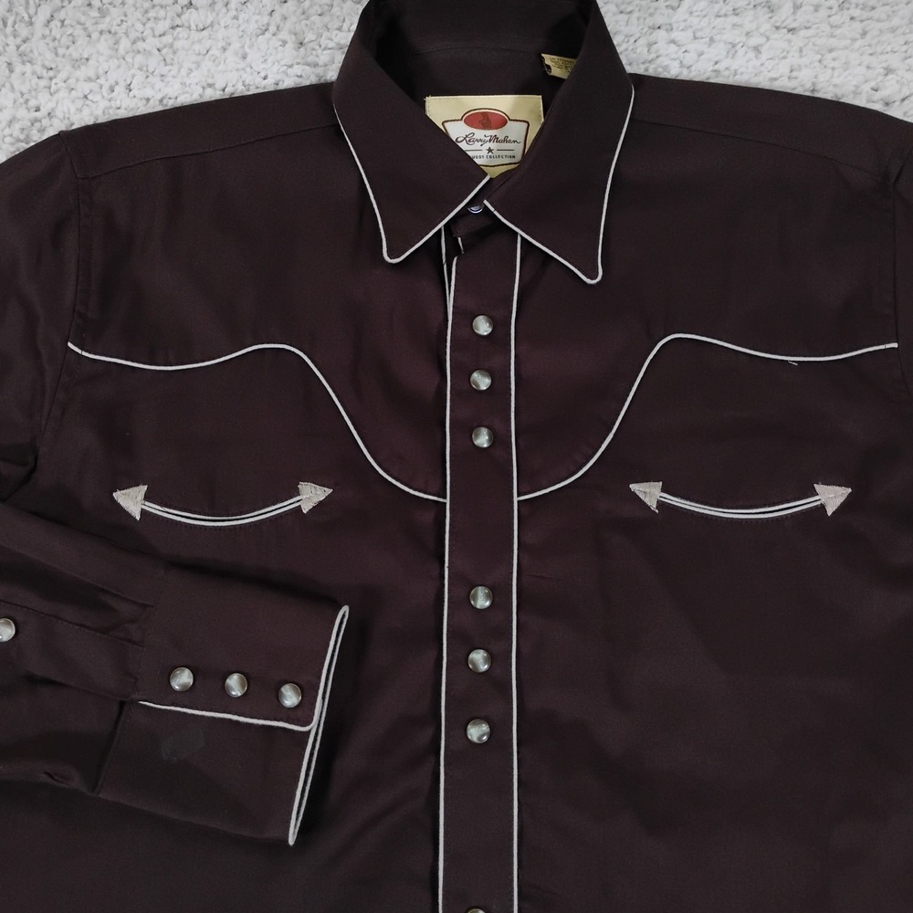 Larry Mahan Shirt Mens Medium Brown Smile Pearl Snap Cowboy Western Rodeo Ranch